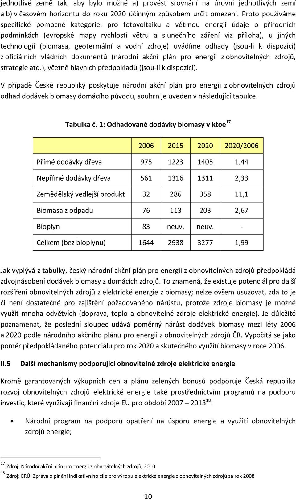 (biomasa, geotermální a vodní zdroje) uvádíme odhady (jsou-li k dispozici) z oficiálních vládních dokumentů (národní akční plán pro energii z obnovitelných zdrojů, strategie atd.