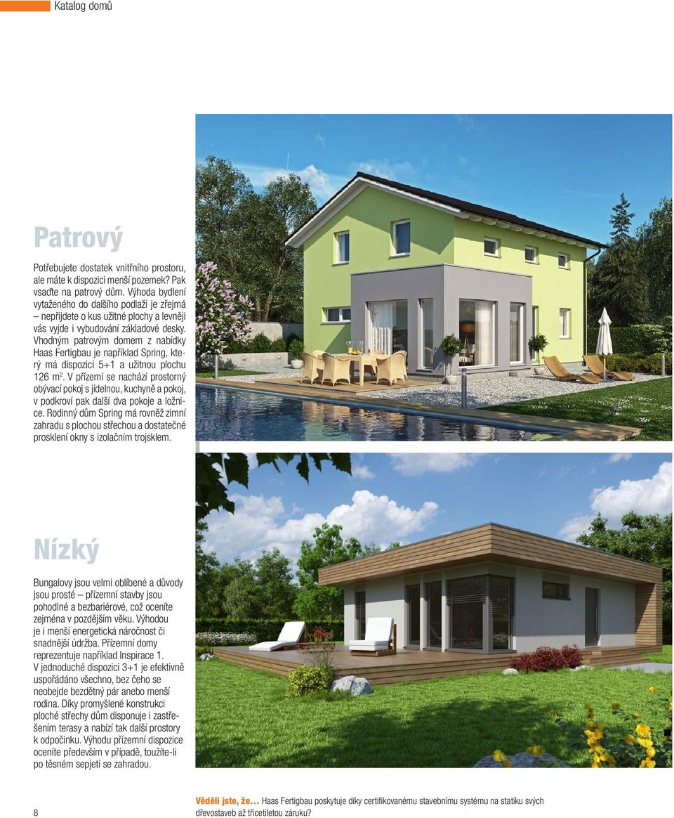 Vhodným patrovým domem z nabídky Haas Fertigbau je například Spring, který má dispozici 5+1 a užitnou plochu 126 m2.