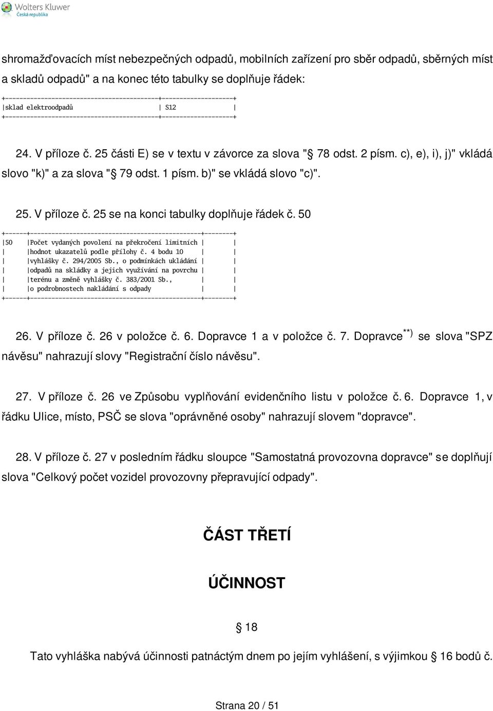 25 části E) se v textu v závorce za slova " 78 odst. 2 písm. c), e), i), j)" vkládá slovo "k)" a za slova " 79 odst. 1 písm. b)" se vkládá slovo "c)". 25. V příloze č.