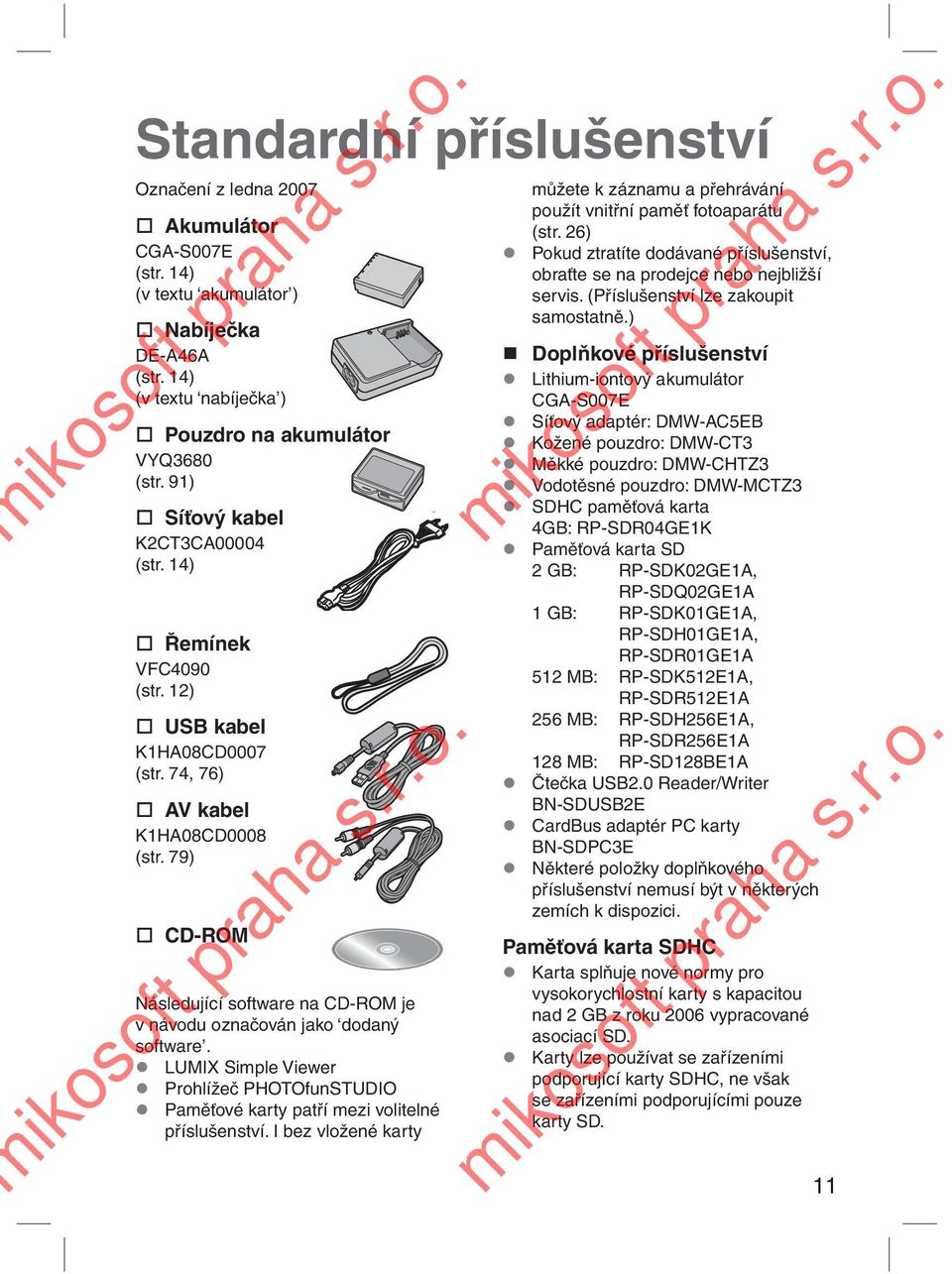 79) CD-ROM Následující software na CD-ROM je v návodu označován jako dodaný software. LUMIX Simple Viewer Prohlížeč PHOTOfunSTUDIO Paměťové karty patří mezi volitelné příslušenství.