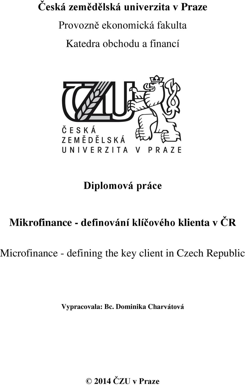 definování klíčového klienta v ČR Microfinance - defining the key