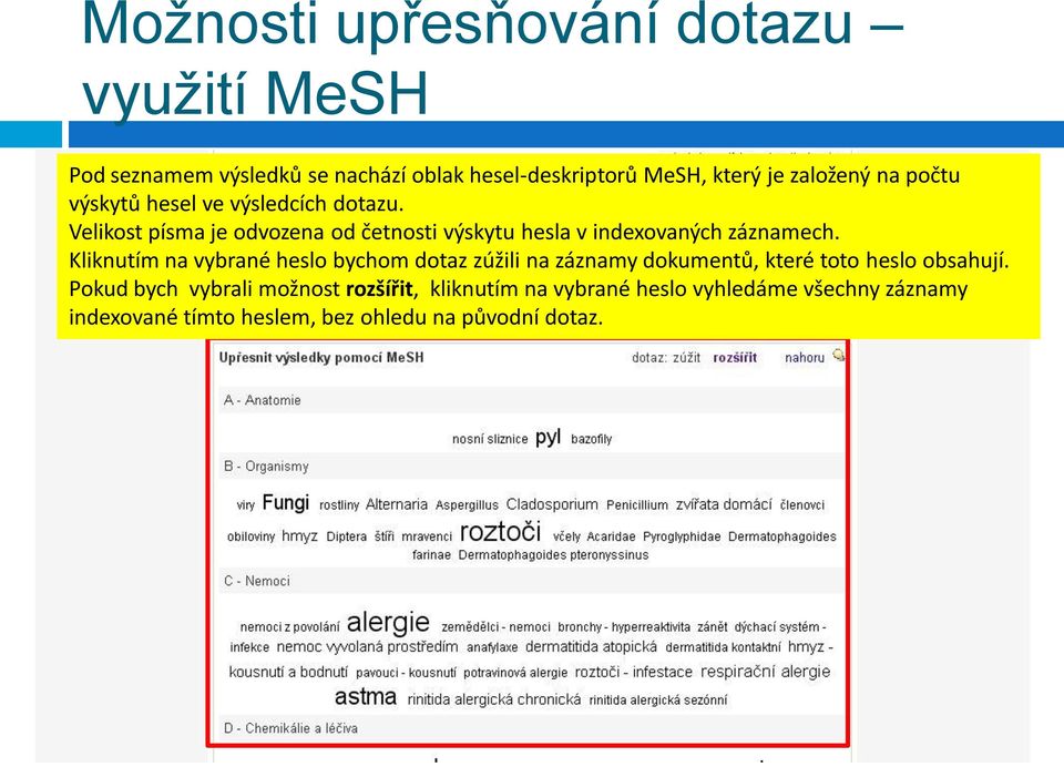 Velikost písma je odvozena od četnosti výskytu hesla v indexovaných záznamech.