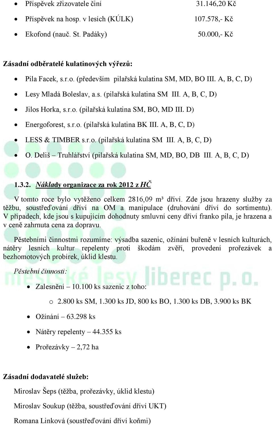 A, B, C, D) LESS & TIMBER s.r.o. (pilařská kulatina SM III. A, B, C, D) O. Deliš Truhlářství (pilařská kulatina SM, MD, BO, DB III. A, B, C, D) 1.3.2.