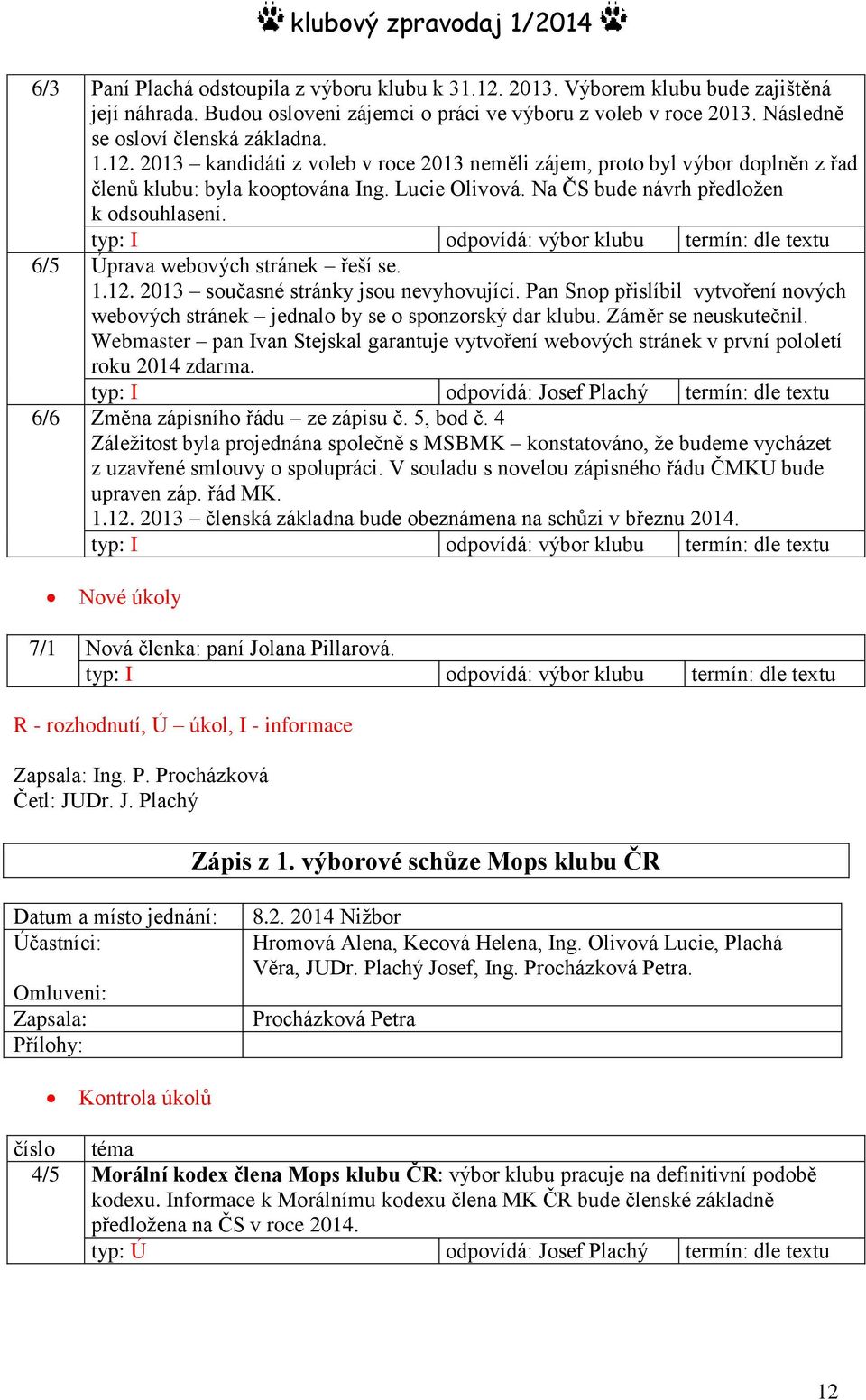 typ: I odpovídá: výbor klubu termín: dle textu 6/5 Úprava webových stránek řeší se. 1.12. 2013 současné stránky jsou nevyhovující.