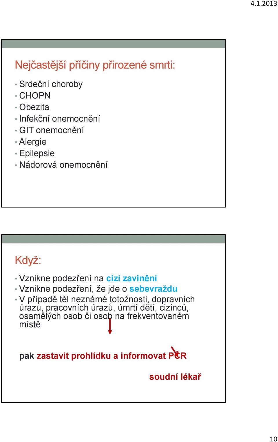 jde o sebevraždu V případě těl neznámé totožnosti, dopravních úrazů, pracovních úrazů, úmrtí dětí,