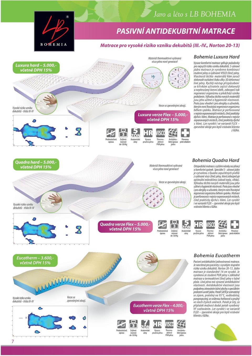 000, Bohemia Luxura Hard Vysoce komfortní matrace splňuje požadavky pro nejvyšší riziko vzniku dekubitů. 5-zónové jádro matrace je vyrobeno kombinací studené pěny a vylévané VISCO (líné) pěny.