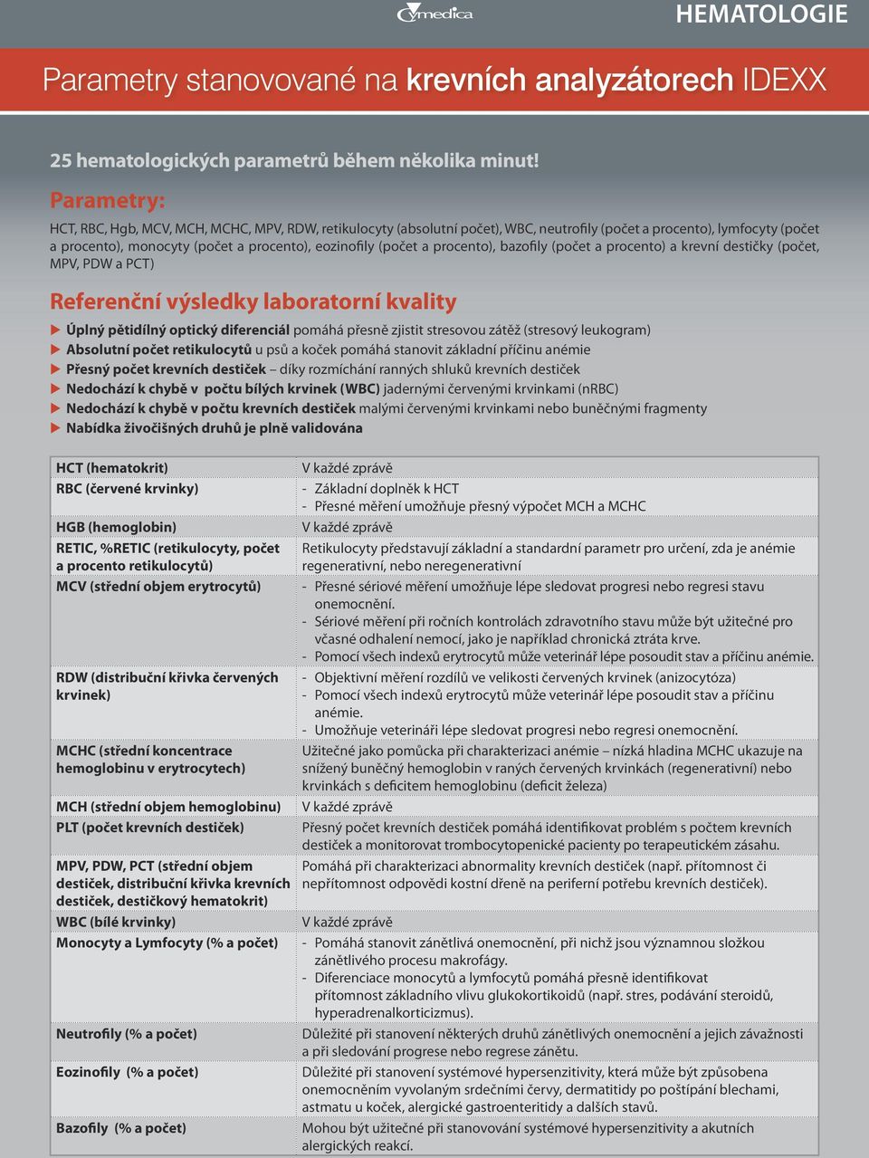 procento), bazofily (počet a procento) a krevní destičky (počet, MPV, PDW a PCT) Referenční výsledky laboratorní kvality XXÚplný pětidílný optický diferenciál pomáhá přesně zjistit stresovou zátěž