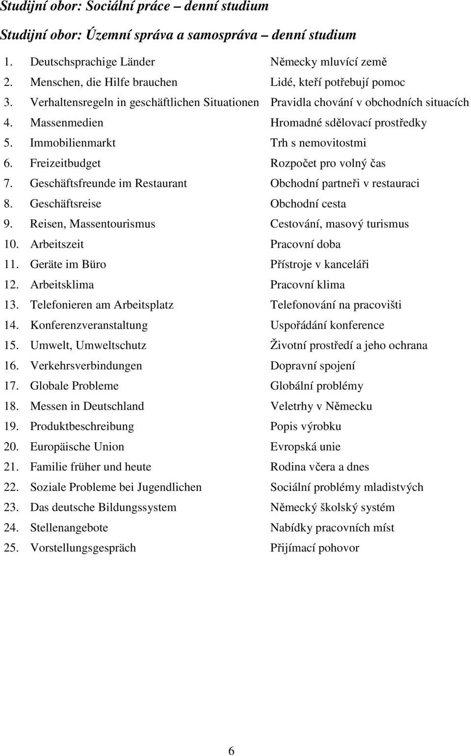 Immobilienmarkt Trh s nemovitostmi 6. Freizeitbudget Rozpočet pro volný čas 7. Geschäftsfreunde im Restaurant Obchodní partneři v restauraci 8. Geschäftsreise Obchodní cesta 9.