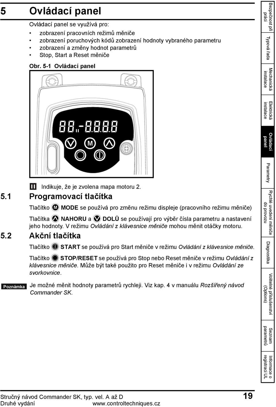 1 Ovládací panel Bezpečnost při práci Typová řada Mechanická Elektrická M Ovládací panel Indikuje, že je zvolena mapa motoru 2. 5.