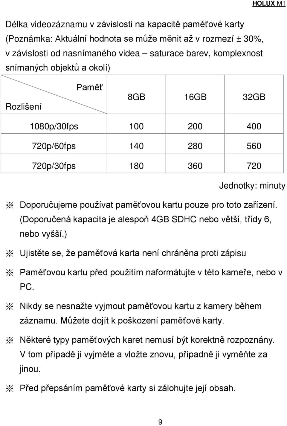 (Doporučená kapacita je alespoň 4GB SDHC nebo větší, třídy 6, nebo vyšší.