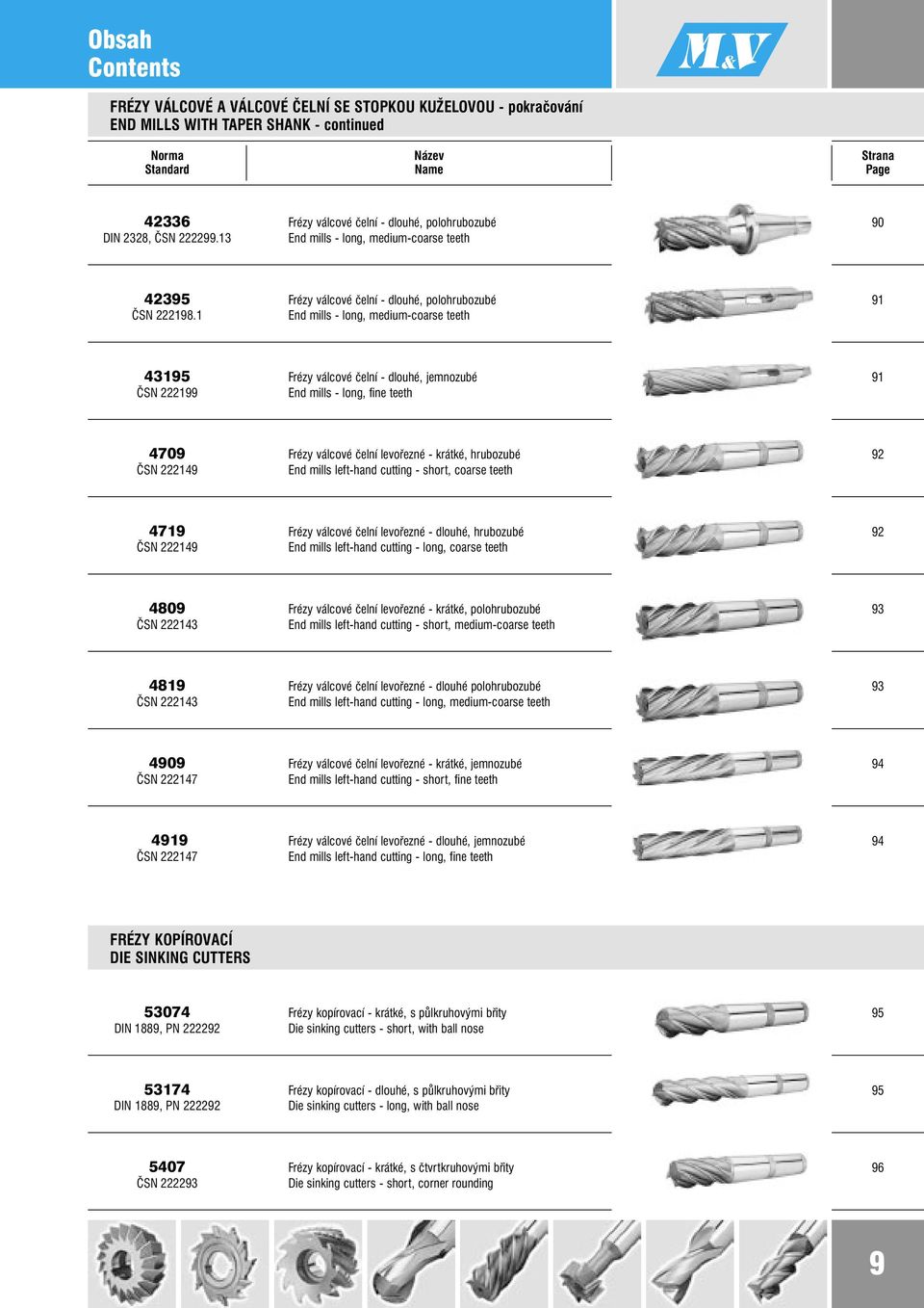 1 End mills - long, medium-coarse teeth 91 43195 Frézy válcové čelní - dlouhé, jemnozubé ČSN 222199 End mills - long, fine teeth 91 4709 Frézy válcové čelní levořezné - krátké, hrubozubé ČSN 222149