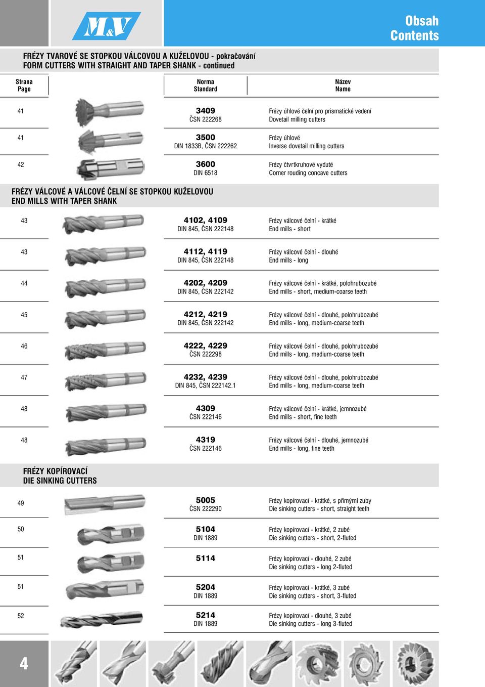 concave cutters FRÉZY VÁLCOVÉ A VÁLCOVÉ ČELNÍ SE STOPKOU KUŽELOVOU END MILLS WITH TAPER SHANK 43 4102, 4109 Frézy válcové čelní - krátké DIN 845, ČSN 222148 End mills - short 43 4112, 4119 Frézy