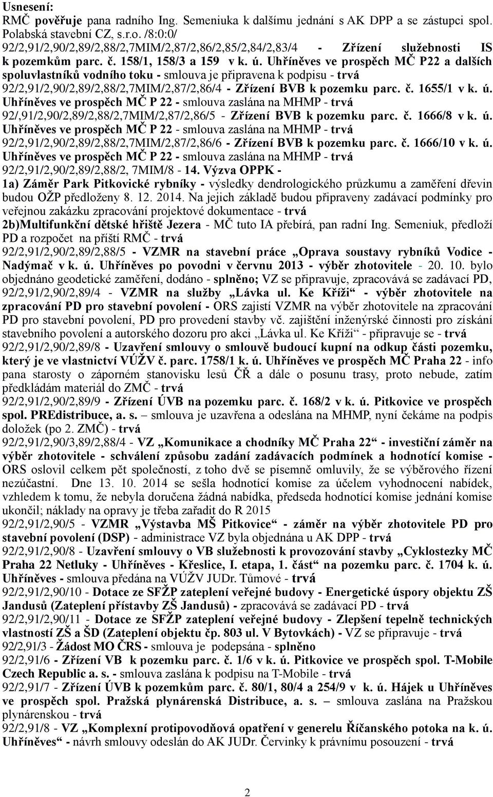 Uhříněves ve prospěch MČ P22 a dalších spoluvlastníků vodního toku - smlouva je připravena k podpisu - trvá 92/2,91/2,90/2,89/2,88/2,7MIM/2,87/2,86/4 - Zřízení BVB k pozemku parc. č. 1655/1 v k. ú.