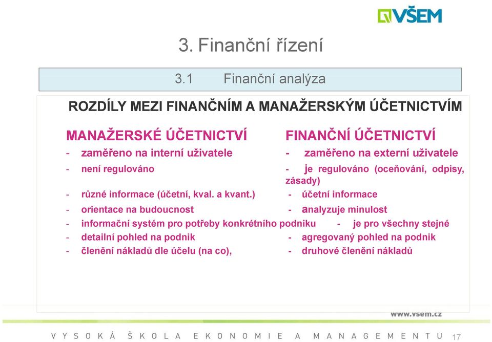 - zaměřeno na externí uživatele - není regulováno - je regulováno (oceňování, odpisy, zásady) - různé informace (účetní, kval. a kvant.