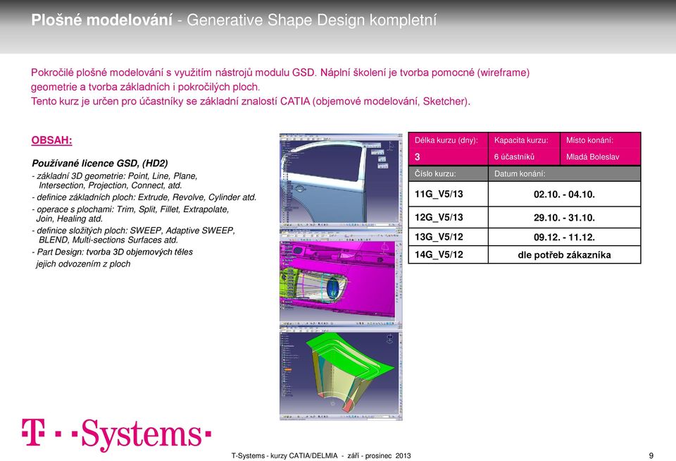 Používané licence GSD, (HD2) - základní 3D geometrie: Point, Line, Plane, Intersection, Projection, Connect, atd. - definice základních ploch: Extrude, Revolve, Cylinder atd.