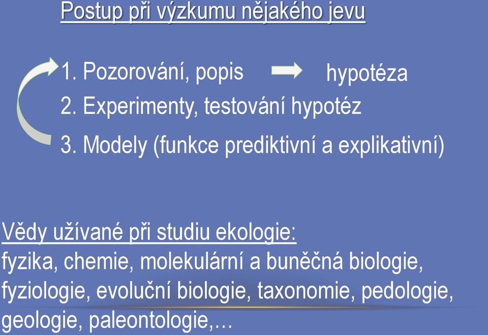 Modely (funkce prediktivní a explikativní) Vědy uţívané při studiu