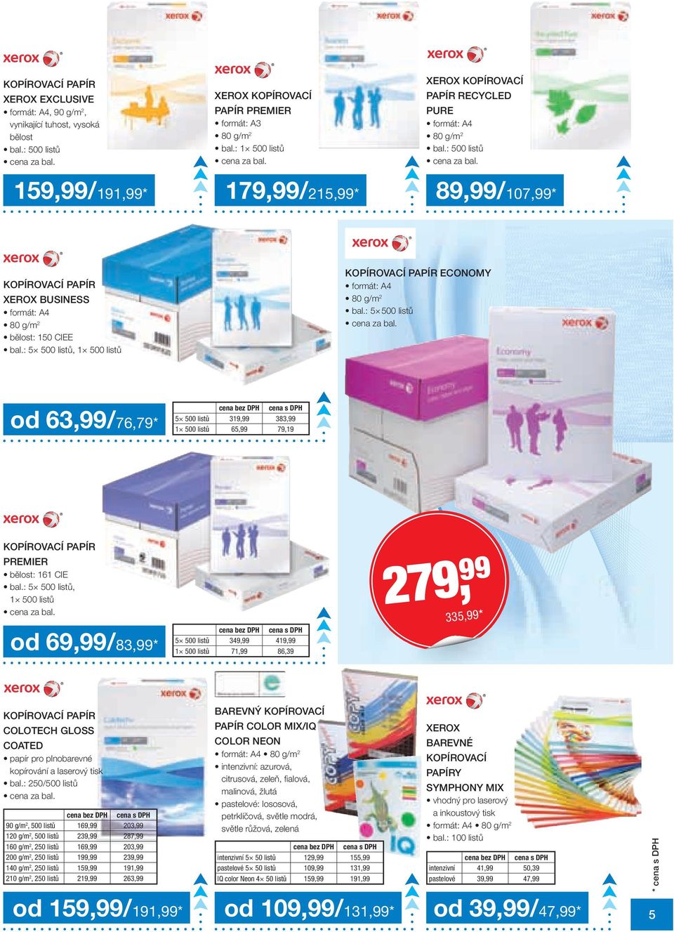 : 500 listů 179,99/215,99* 89,99/107,99* KOPÍROVACÍ PAPÍR ECONOMY KOPÍROVACÍ PAPÍR XEROX BUSINESS formát: A4 80 g/m2 bal.: 5 500 listů formát: A4 80 g/m2 bělost: 150 CIEE bal.