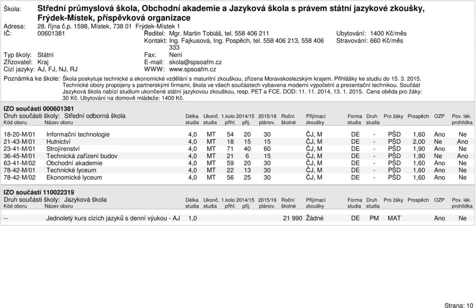 cz Cizí jazyky: AJ, FJ, NJ, RJ WWW: www.spsoafm.