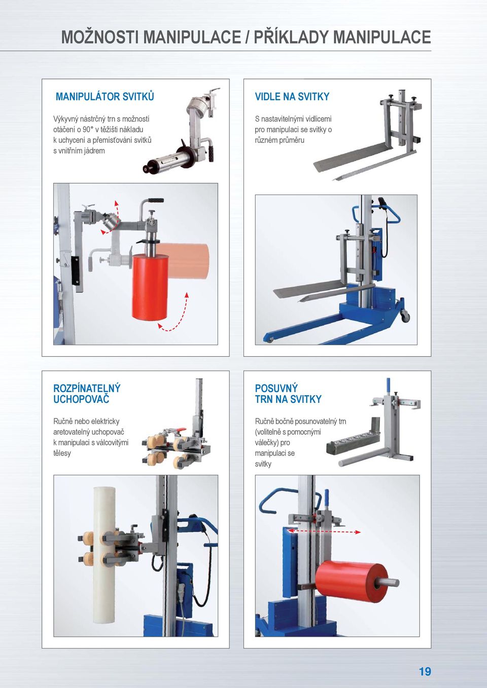 se svitky o různém průměru ROZPÍNATELNÝ UCHOPOVAČ Ručně nebo elektricky aretovatelný uchopovač k manipulaci s