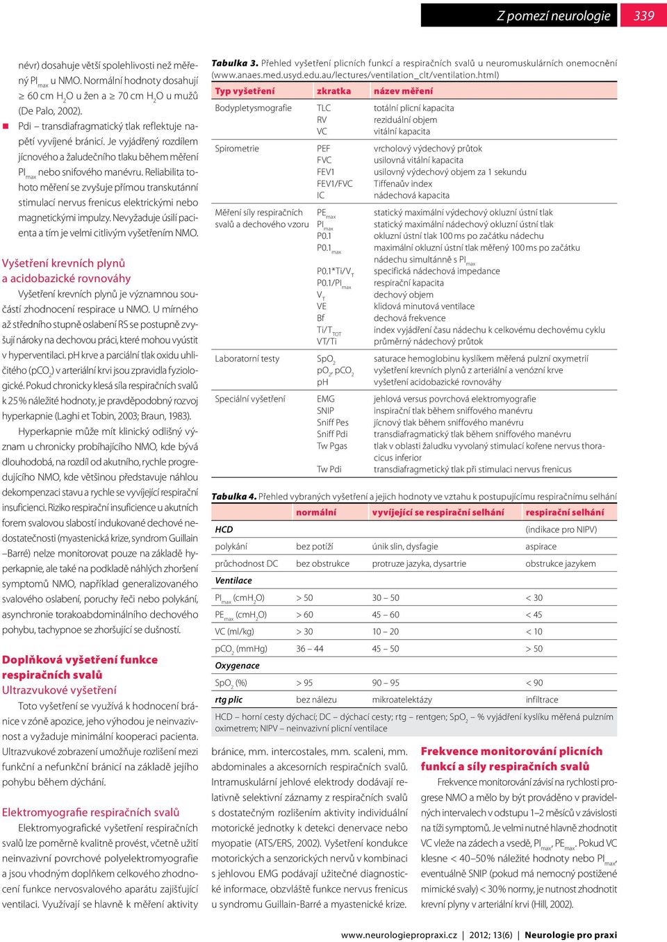 Reliabilita tohoto měření se zvyšuje přímou transkutánní stimulací nervus frenicus elektrickými nebo magnetickými impulzy. Nevyžaduje úsilí pacienta a tím je velmi citlivým vyšetřením NMO.