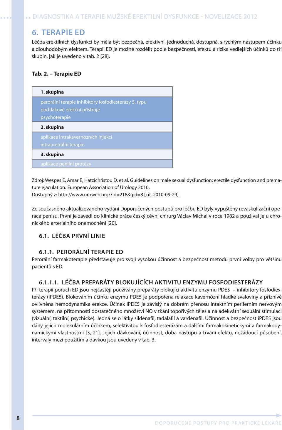 skupina perorální terapie inhibitory fosfodiesterázy 5. typu podtlakové erekční přístroje psychoterapie 2. skupina aplikace intrakavernózních injekcí intrauretralní terapie 3.