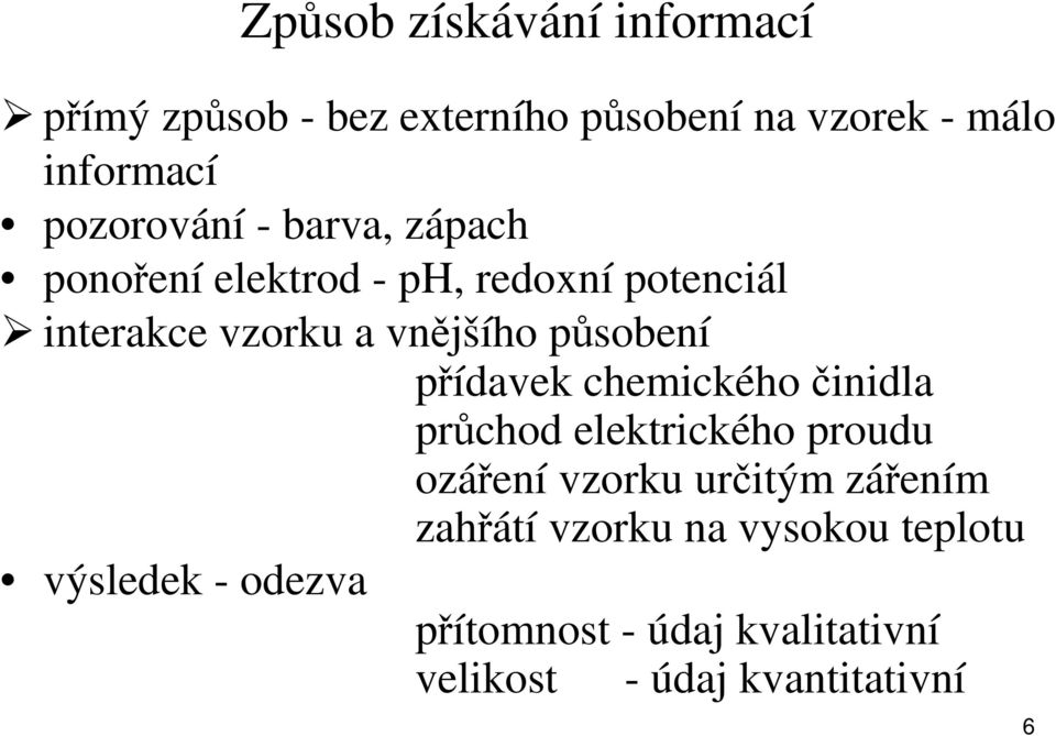 působení přídavek chemického činidla průchod elektrického proudu ozáření vzorku určitým zářením