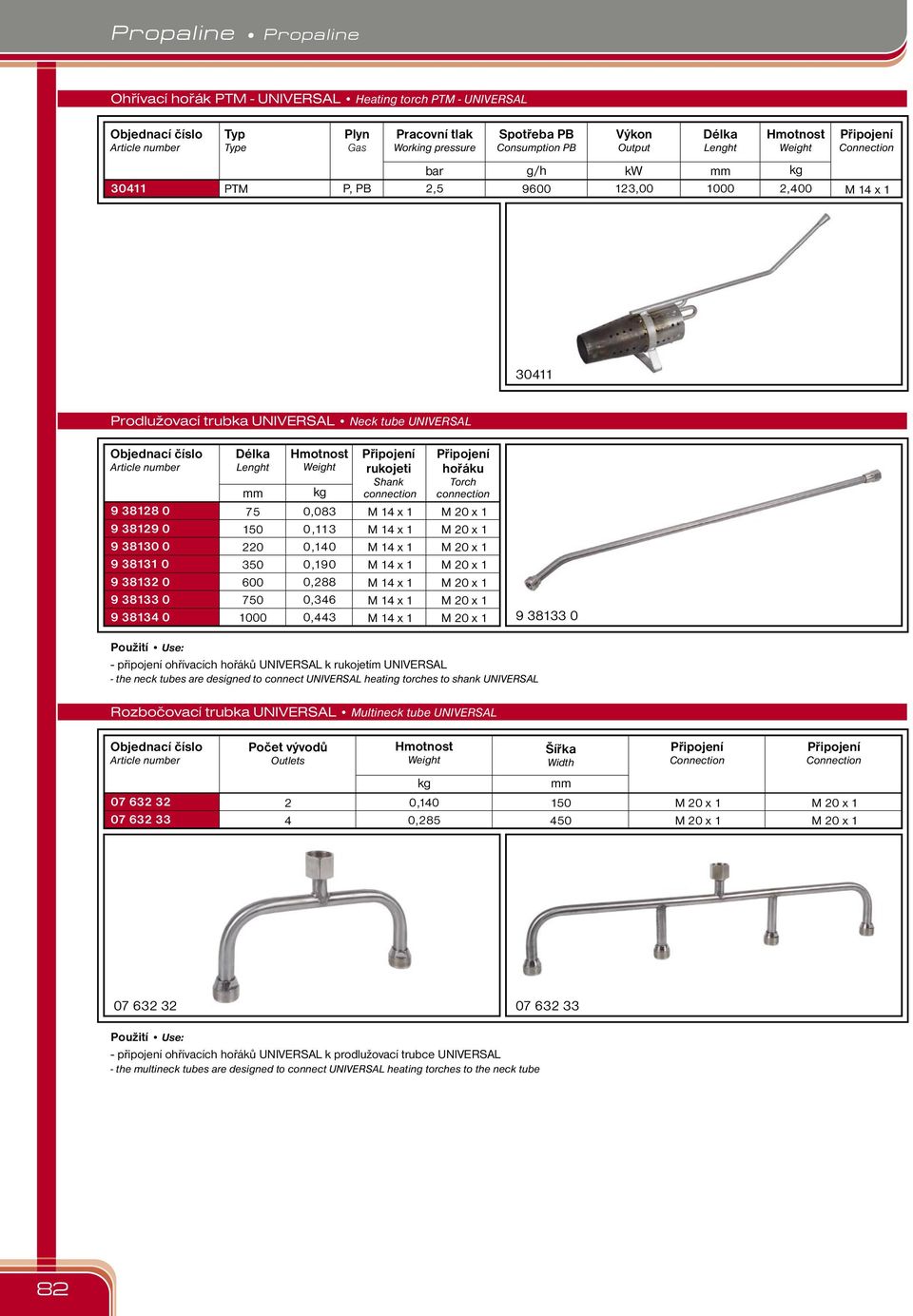 - the neck tubes are designed to connect UNIVERSAL heating torches to shank UNIVERSAL Rozbočovací trubka UNIVERSAL Multineck tube UNIVERSAL Počet vývodů Outlets Šířka Width 07 632 32 07 632 33 2 4