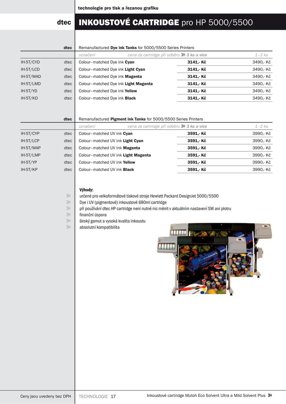ink Light Magenta 3141,- Kč 3490,- Kč IH-5T/YD dtec Colour matched Dye ink Yellow 3141,- Kč 3490,- Kč IH-5T/KD dtec Colour matched Dye ink Black 3141,- Kč 3490,- Kč dtec Remanufactured Pigment ink