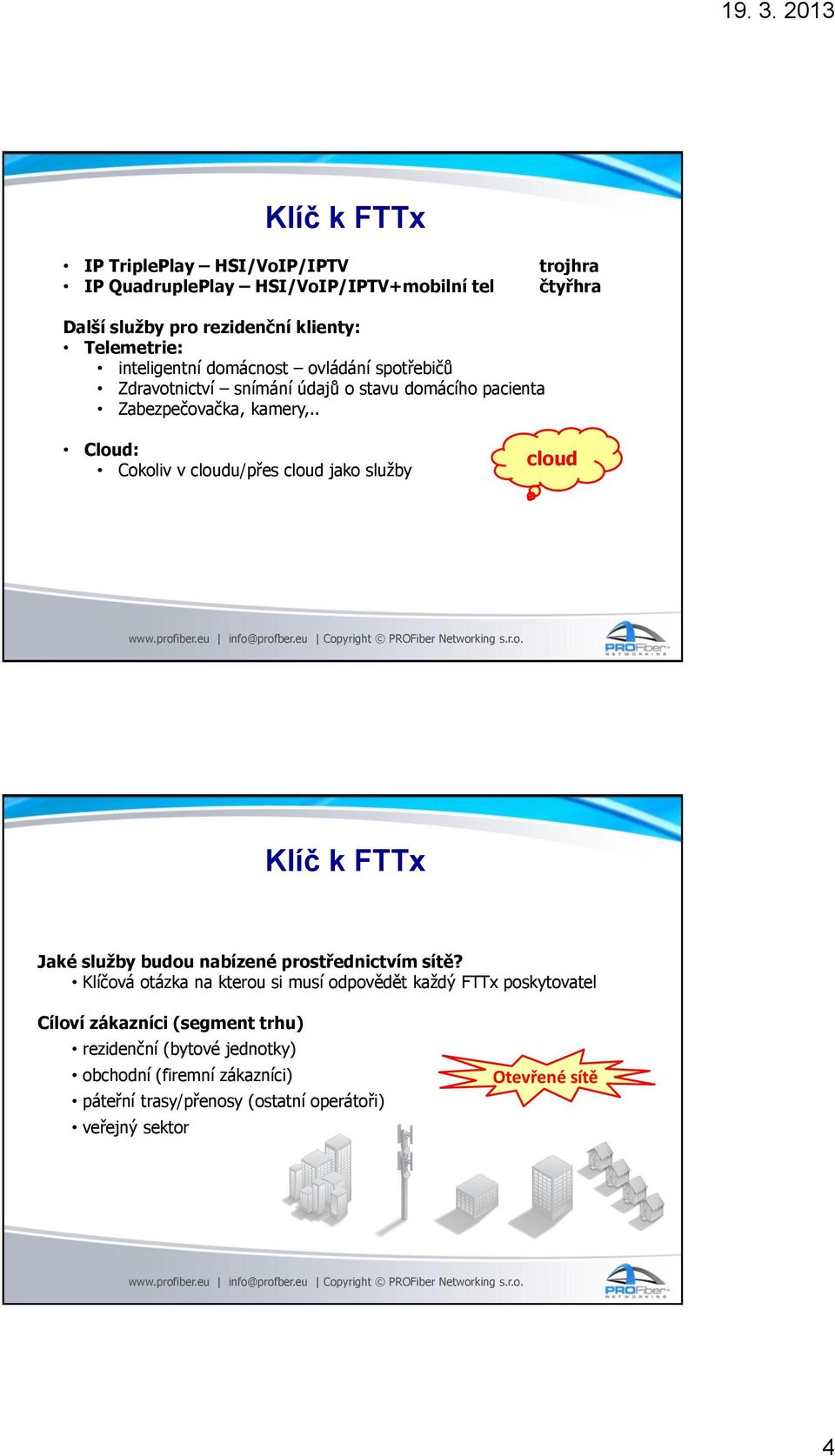 . Cloud: Cokoliv v cloudu/přes cloud jako služby cloud Klíč k FTTx Jaké služby budou nabízené prostřednictvím sítě?