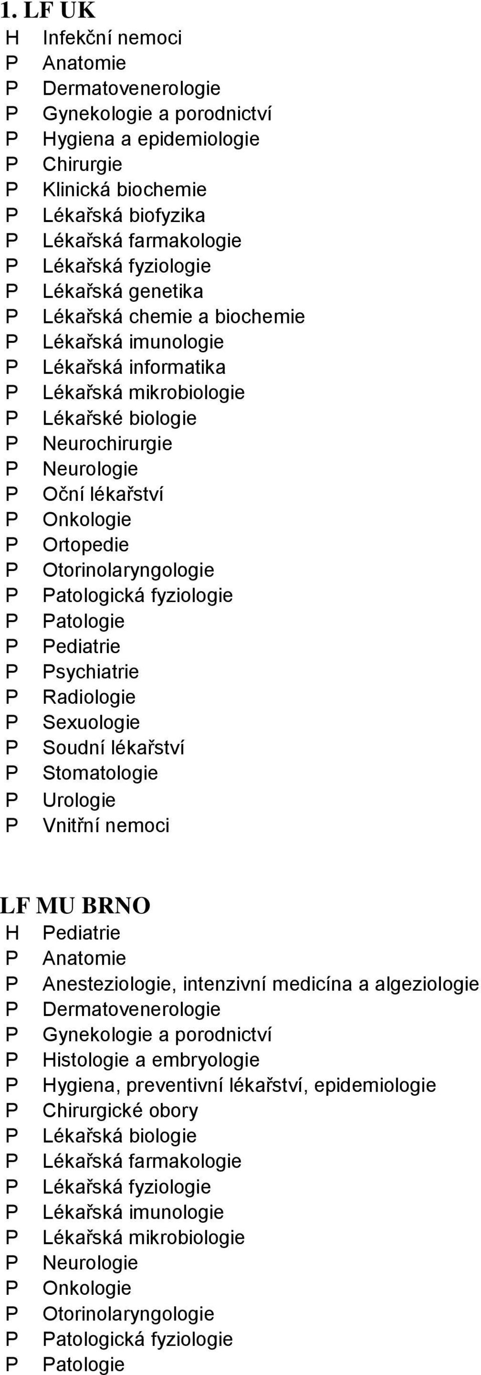 atologická fyziologie atologie ediatrie sychiatrie Radiologie Sexuologie Soudní Stomatologie Urologie Vnitřní nemoci LF MU BRNO H ediatrie Anatomie Anesteziologie, intenzivní medicína a algeziologie