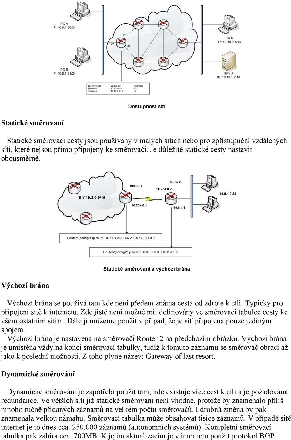 Typicky pro připojení sítě k internetu. Zde jistě není možné mít definovány ve směrovací tabulce cesty ke všem ostatním sítím. Dále ji můžeme použít v případ, že je síť připojena pouze jediným spojem.