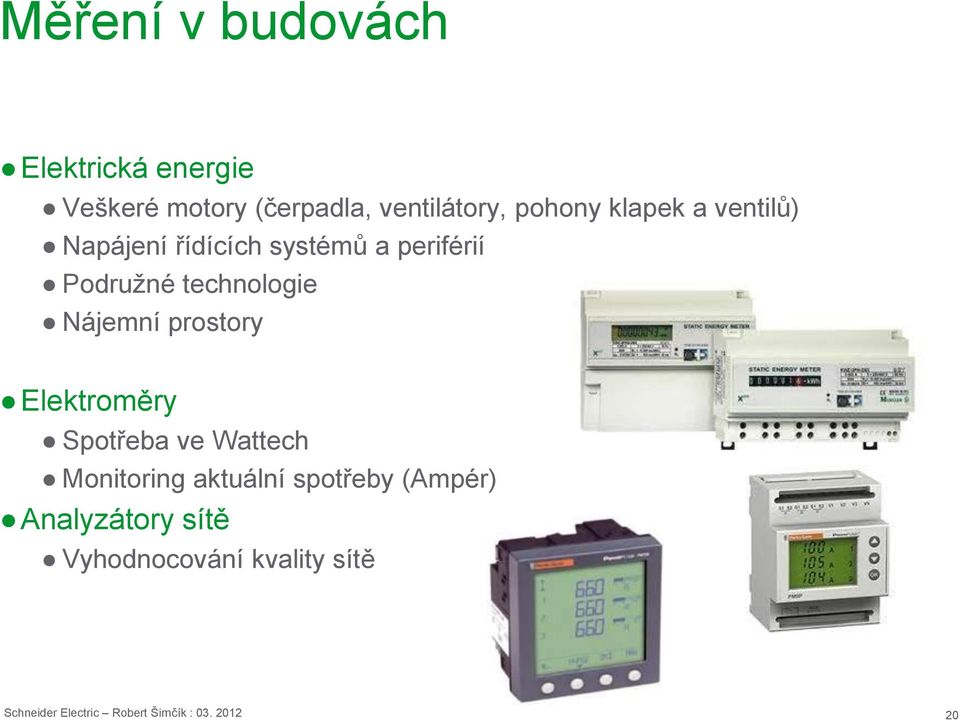 Nájemní prostory Elektroměry Spotřeba ve Wattech Monitoring aktuální spotřeby