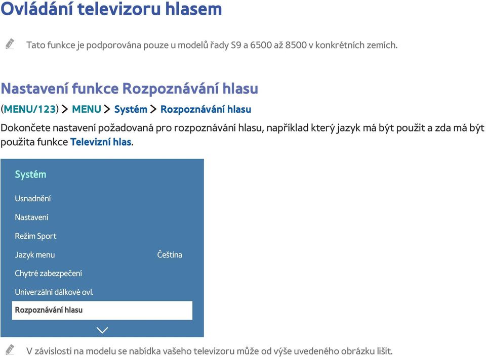 například který jazyk má být použit a zda má být použita funkce Televizní hlas.