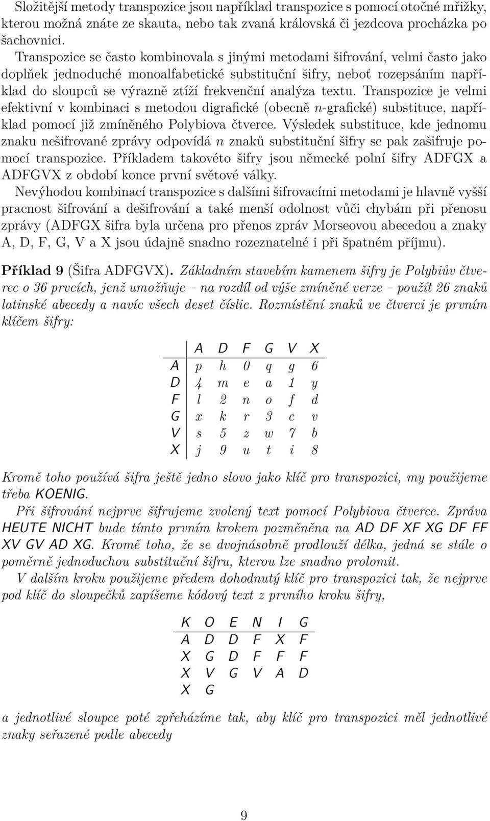 analýza textu. Transpozice je velmi efektivní v kombinaci s metodou digrafické (obecně n-grafické) substituce, například pomocí již zmíněného Polybiova čtverce.