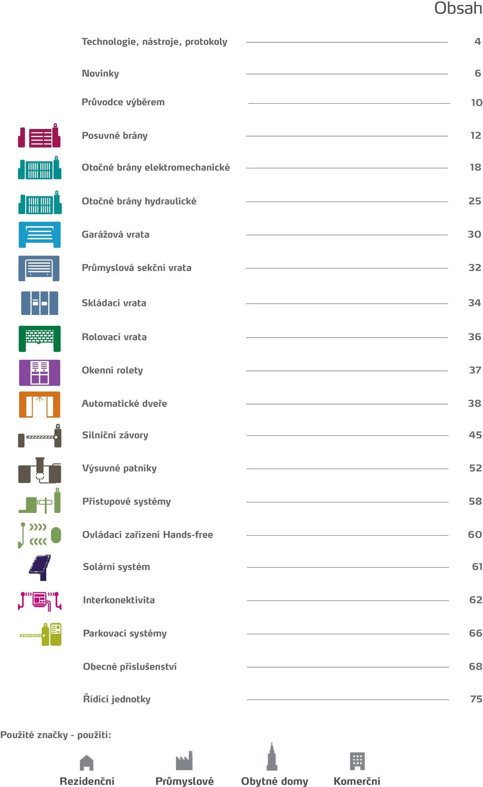 dveře 38 Silniční závory 45 Výsuvné patníky 52 Přístupové systémy 58 Ovládací zařízení Hands-free 60 Solární systém 61