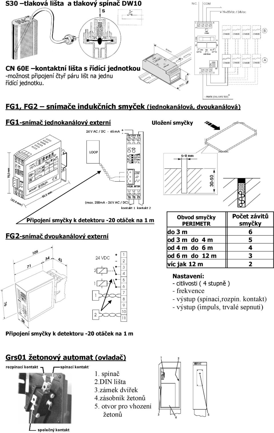 dvoukanálový externí Obvod smyčky PERIMETR Počet závitů smyčky do 3 m 6 od 3 m do 4 m 5 od 4 m do 6 m 4 od 6 m do 12 m 3 víc jak 12 m 2 Nastavení: - citlivosti ( 4 stupně ) -