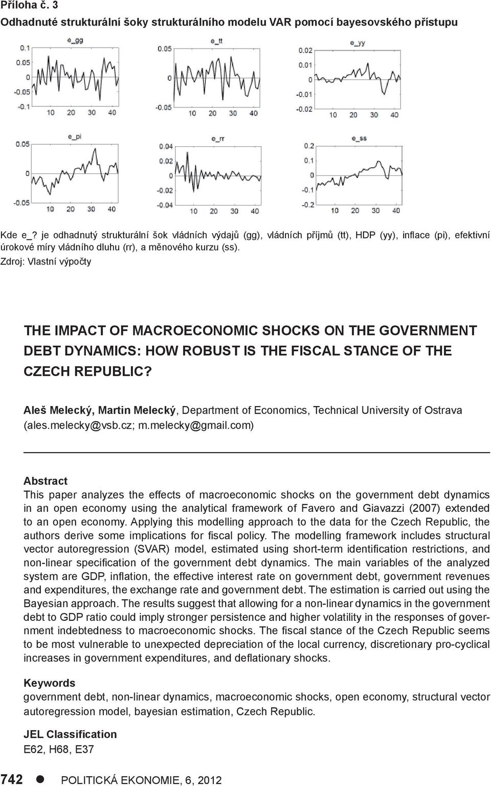 Zdroj: Vlasní výpočy THE IMPACT OF MACROECONOMIC SHOCKS ON THE GOVERNMENT DEBT DYNAMICS: HOW ROBUST IS THE FISCAL STANCE OF THE CZECH REPUBLIC?
