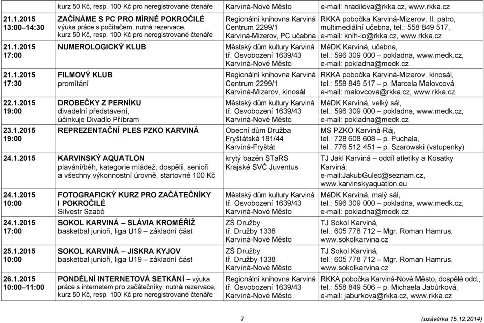 PRO ZAČÁTEČNÍKY I POKROČILÉ Silvestr Szabó SOKOL KARVINÁ SLÁVIA KROMĚŘÍŽ basketbal junioři, liga U19 základní část SOKOL KARVINÁ JISKRA KYJOV basketbal junioři, liga U19 základní část, kinosál Obecní