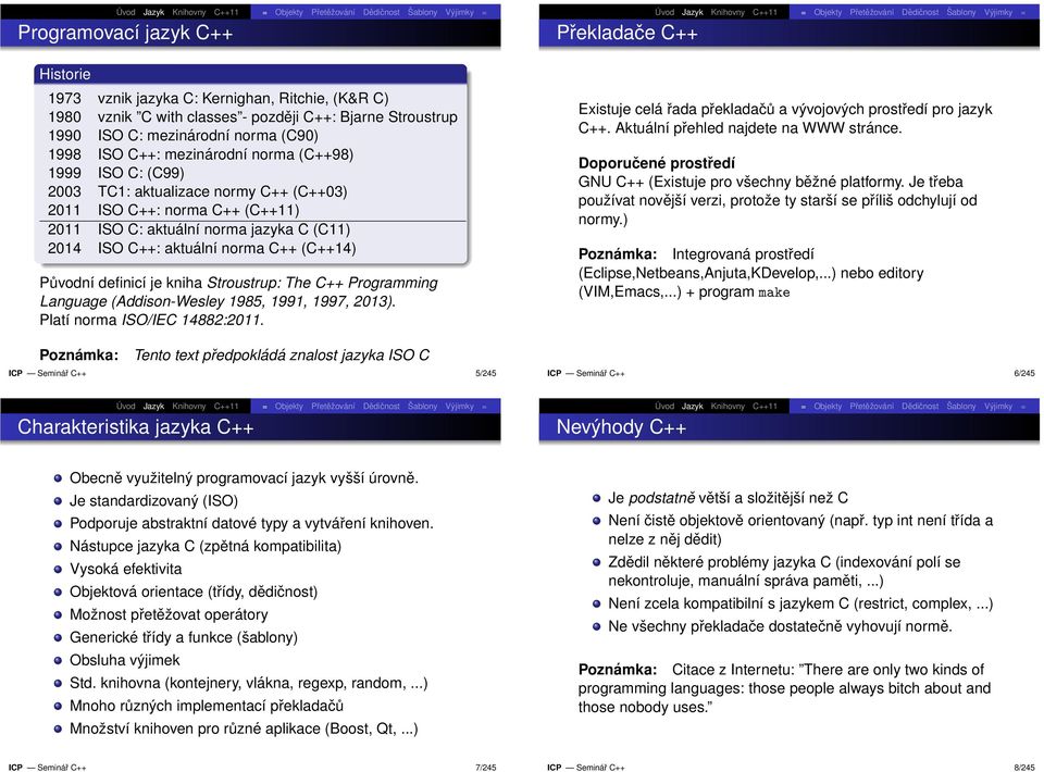 Původní definicí je kniha Stroustrup: The C++ Programming Language (Addison-Wesley 1985, 1991, 1997, 2013). Platí norma ISO/IEC 14882:2011.