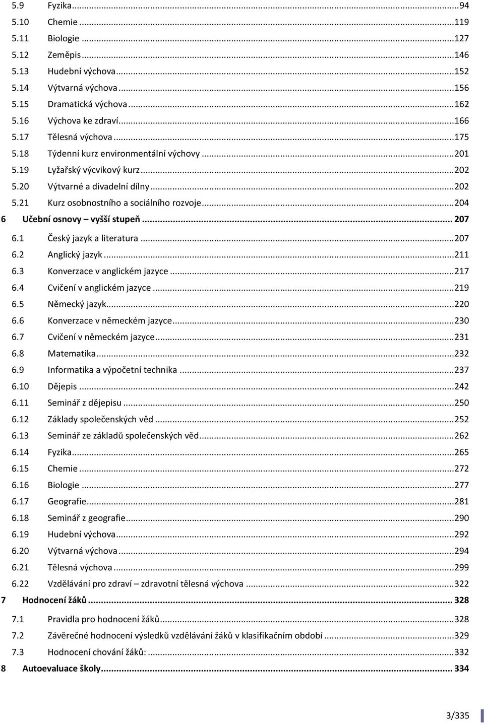 .. 204 6 Učební osnovy vyšší stupeň... 207 6.1 Český jazyk a literatura... 207 6.2 Anglický jazyk... 211 6.3 Konverzace v anglickém jazyce... 217 6.4 Cvičení v anglickém jazyce... 219 6.