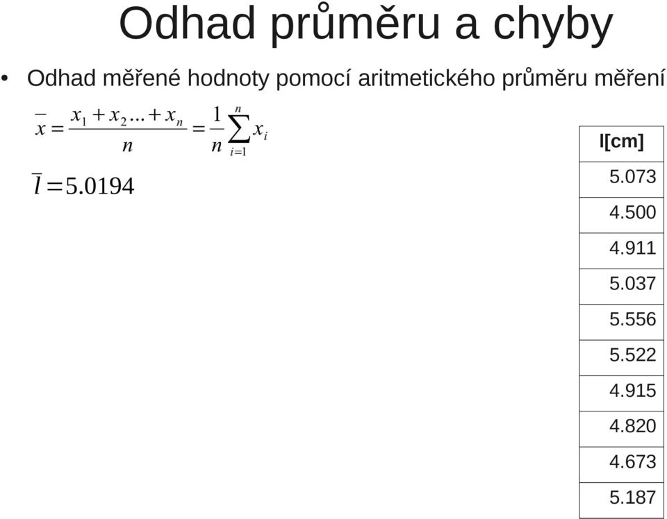 měření l[cm] l =5.0194 5.073 4.500 4.