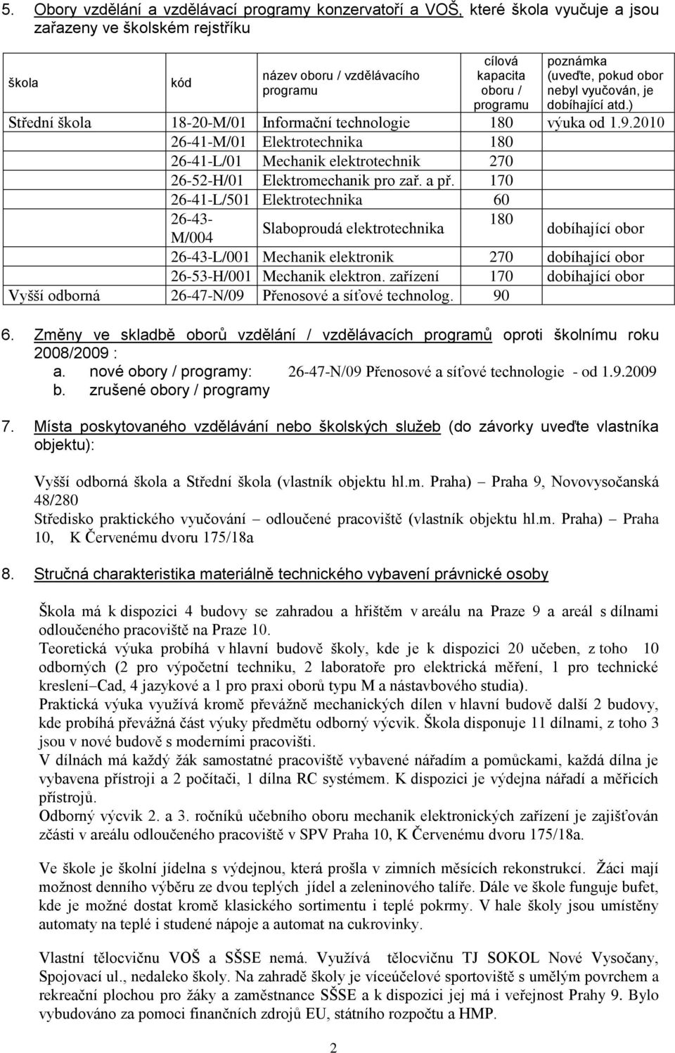 2010 26-41-M/01 Elektrotechnika 180 26-41-L/01 Mechanik elektrotechnik 270 26-52-H/01 Elektromechanik pro zař. a př.