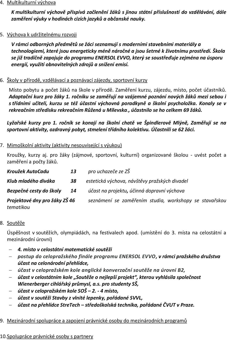 Škola se již tradičně zapojuje do programu ENERSOL EVVO, který se soustřeďuje zejména na úsporu energií, využití obnovitelných zdrojů a snížení emisí. 6.