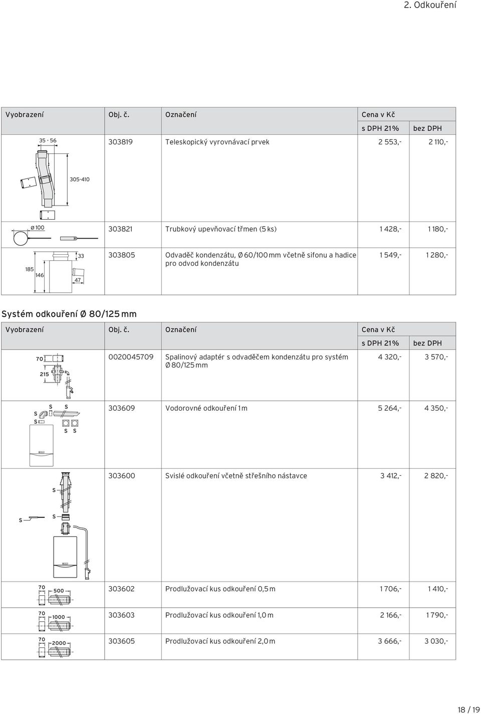 systém Ø 80/125 mm 4 320,- 3 570,- 303609 Vodorovné odkouření 1 m 5 264,- 4 350,- 303600 Svislé odkouření včetně střešního nástavce 3 412,- 2 820,- 303602