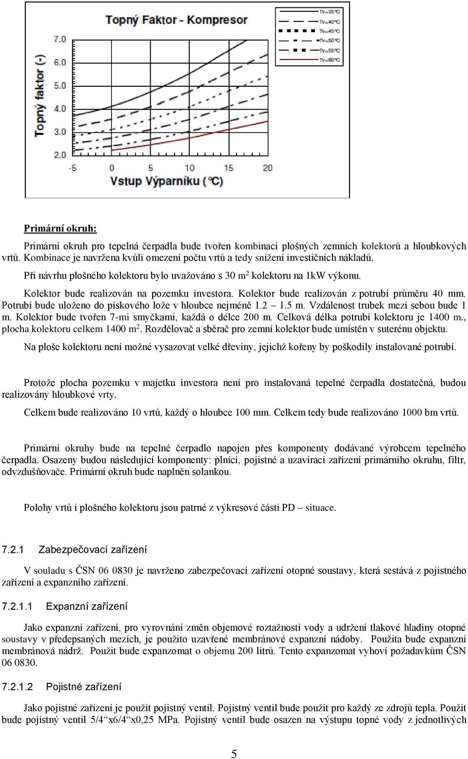 Kolektor bude realizován na pozemku investora. Kolektor bude realizován z potrubí průměru 40 mm. Potrubí bude uloženo do pískového lože v hloubce nejméně 1.2 1.5 m.