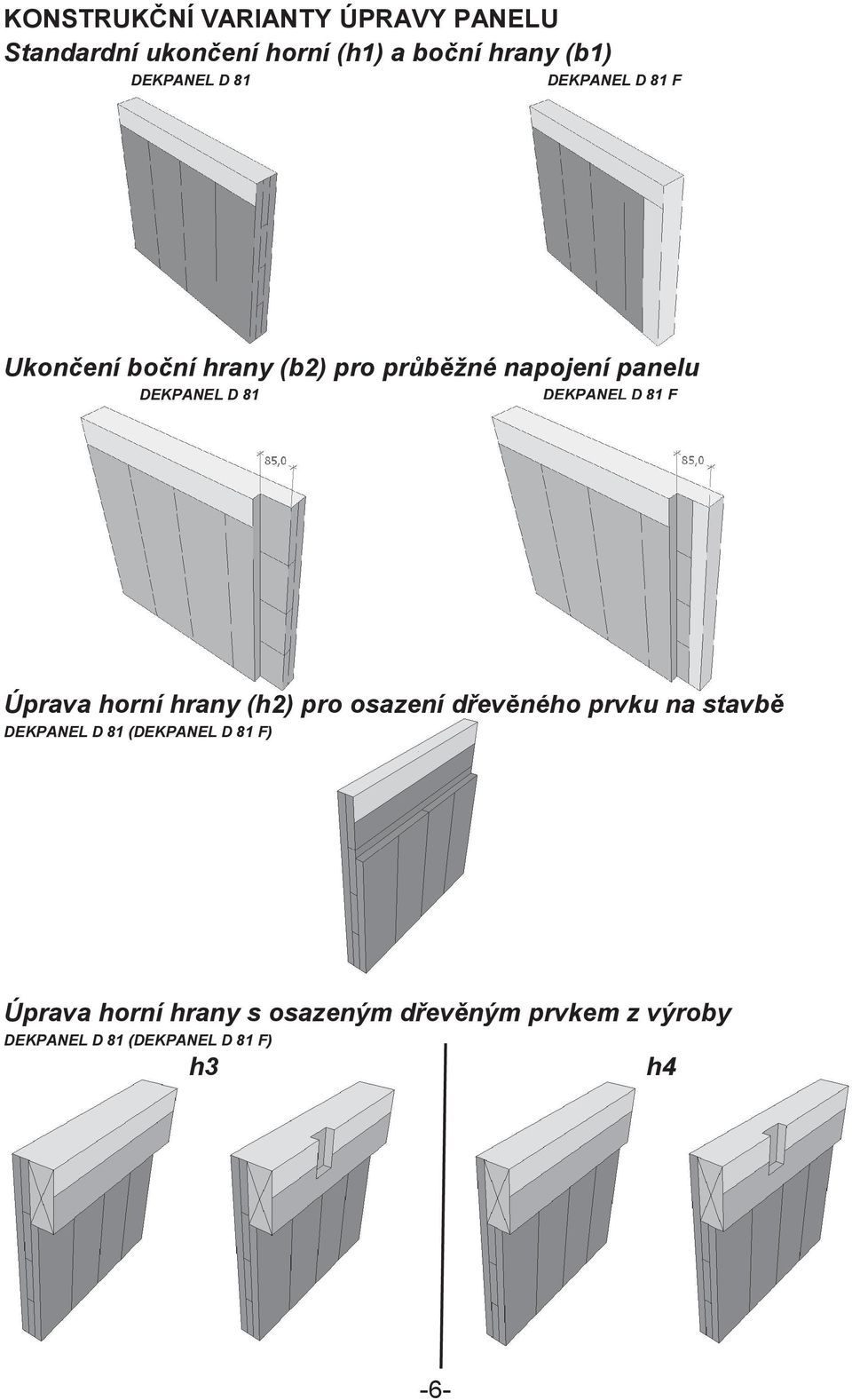 81 F Úprava horní hrany (h2) pro osazení devného prvku na stavb DEKPANEL D 81 (DEKPANEL D 81