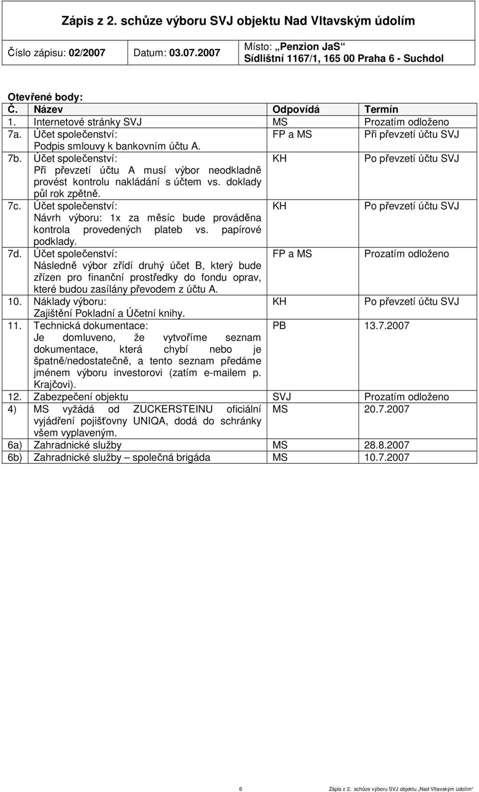Účet společenství: KH Po převzetí účtu SVJ Při převzetí účtu A musí výbor neodkladně provést kontrolu nakládání s účtem vs. doklady půl rok zpětně. 7c.