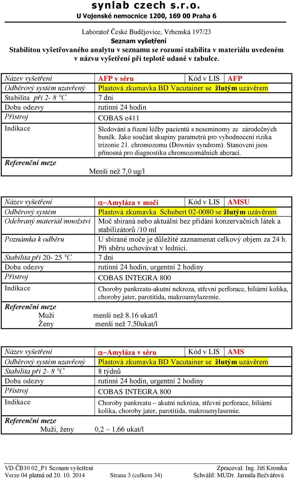 chromozomu (Downův syndrom). Stanovení jsou přínosná pro diagnostiku chromozomálních aberací.