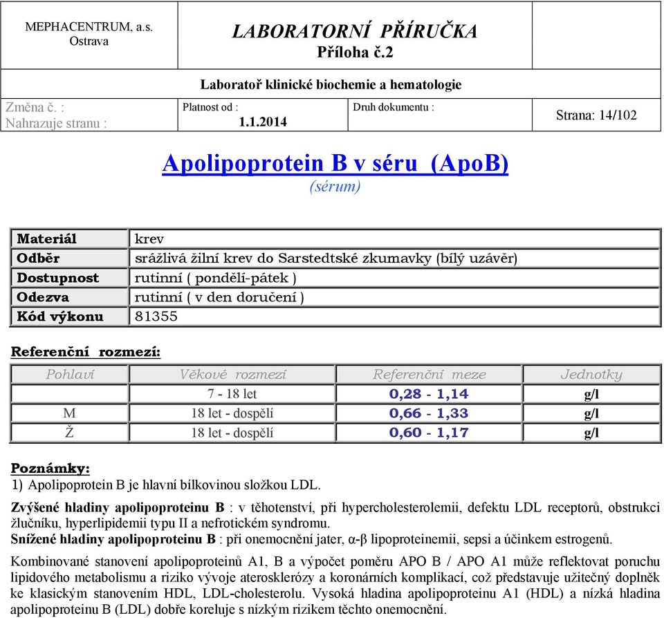 Zvýšené hladiny apolipoproteinu B : v těhotenství, při hypercholesterolemii, defektu LDL receptorů, obstrukci žlučníku, hyperlipidemii typu II a nefrotickém syndromu.