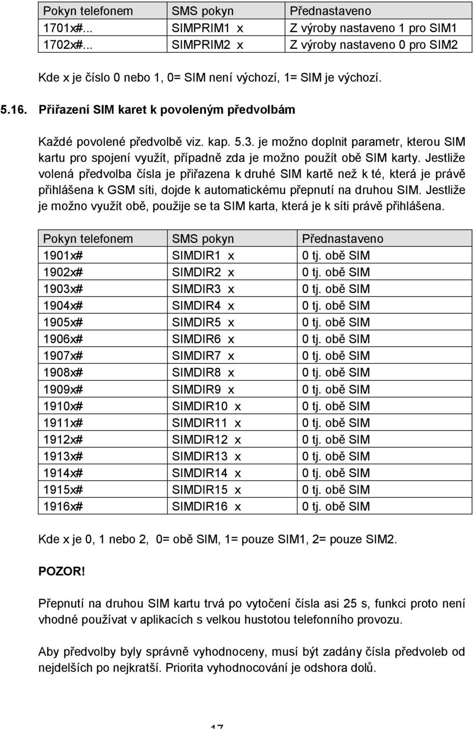 Jestliže volená předvolba čísla je přiřazena k druhé SIM kartě než k té, která je právě přihlášena k GSM síti, dojde k automatickému přepnutí na druhou SIM.